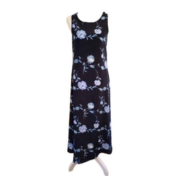 Y2K Dress Navy Blue Floral Roses Sleeveless Medium Grunge Whimisgoth Fairy USA - Picture 2 of 8